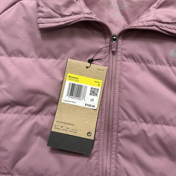 NWT Nike Women's Pink Puffer Therma Running Vest FB7537-523 Sz S Loose Fit $120 - Picture 5 of 12